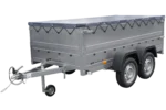GARDEN TRAILER 264/2 KIPP remorque à deux essieux avec roue jockey, châssis H-0, ridelles BIS et bâche plate grise – Image 3