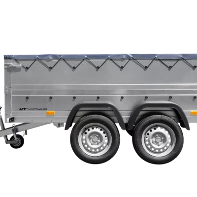 GARDEN TRAILER 264/2 KIPP remorque à deux essieux avec roue jockey, châssis H-0, ridelles BIS et bâche plate grise