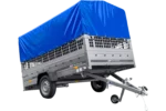 Remorque voiture 264×150 UNITRAILER GARDEN 265 KIPP avec ridelles grillagées, arceau H-800 et bâche bleue – Image 3