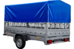 Remorque voiture 264×150 UNITRAILER GARDEN 265 KIPP avec ridelles grillagées, arceau H-800 et bâche bleue – Image 5
